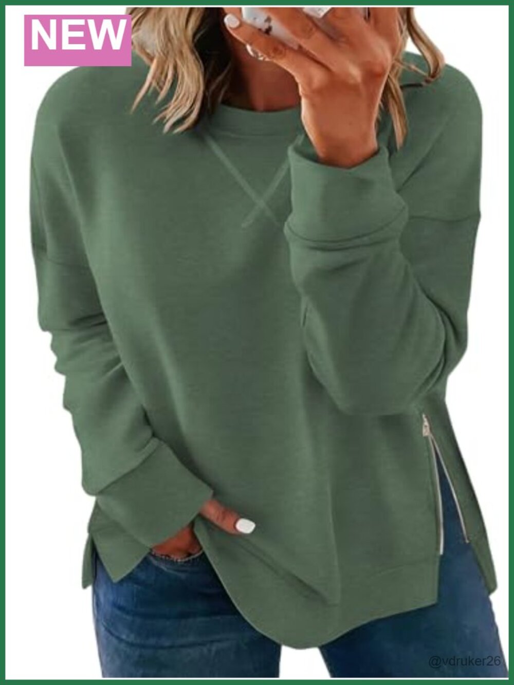 Plus Size Oversized Sweatshirt Zip Side Slit Pullover Loose Casual Top